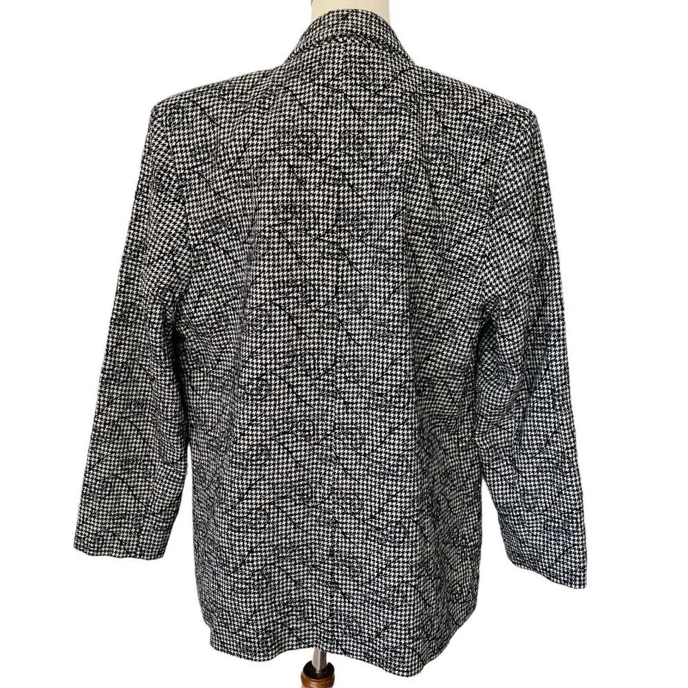 Vintage Women’s Size M/L Pure Wool Houndstooth Floral Boyfriend Blazer Jacket - Picture 3 of 12